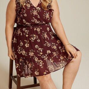 Maurices Burgundy Floral Ruffle Mini Dress